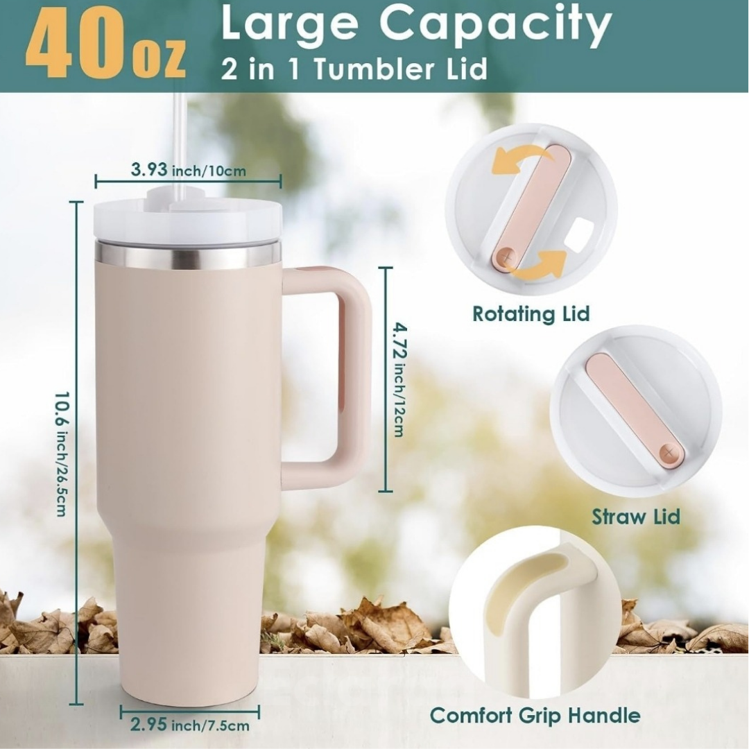 40oz large capacity tumbler lid with measurements and features