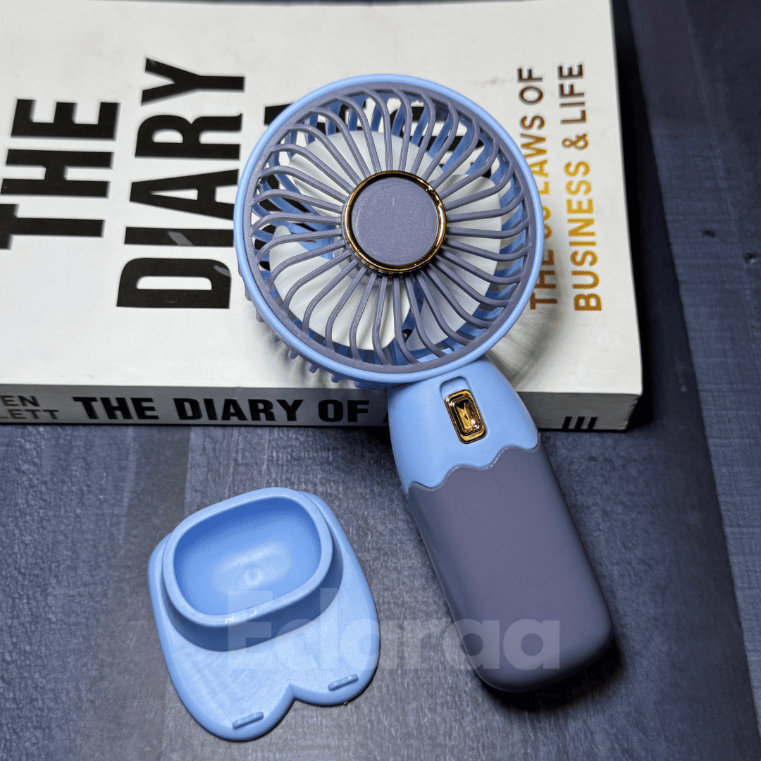 Blue cute rechargeable mini-fan with usb cable