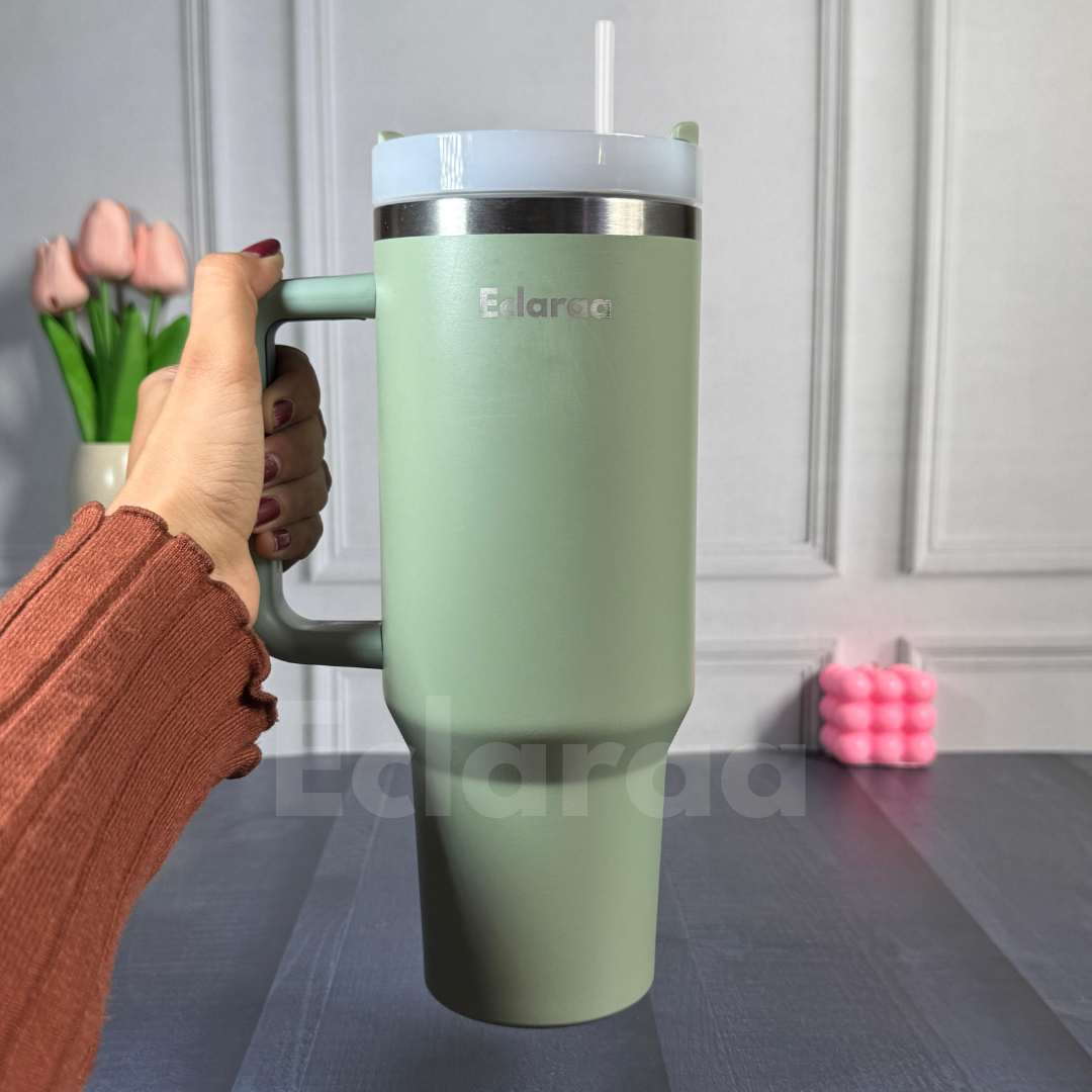 eclaraa Green travel tumbler 1200ml with lid and straw