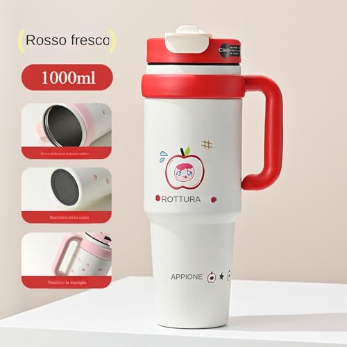 White & Red travel mug with red handle and lid