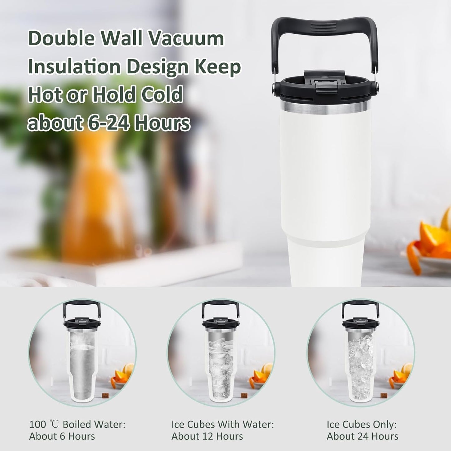 White insulated tumbler with cold or hot insulation