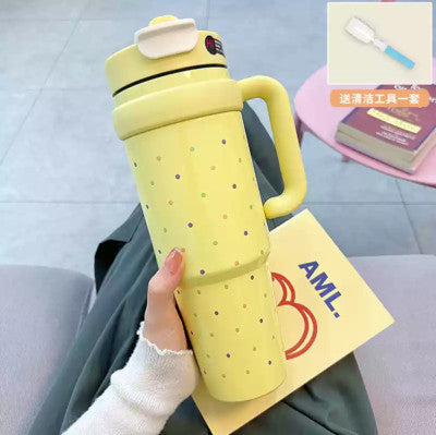 yellow Bing Ba 1000ml thermos cup with luxury cute prints and lid
