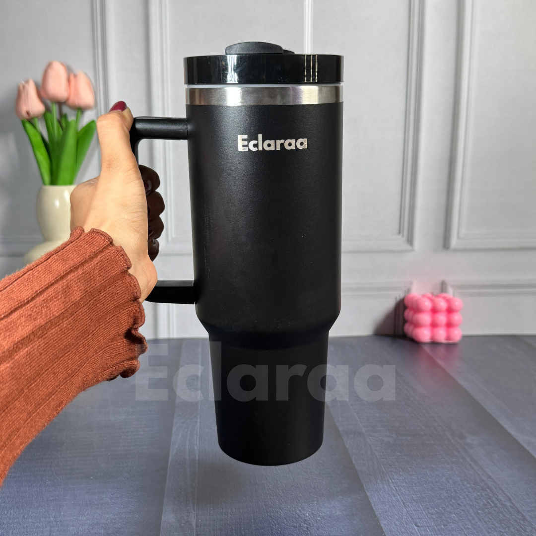 Eclaraa Black tumbler 1200ml with straw and lid