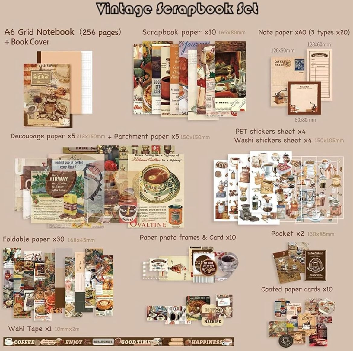 Coffee Bazaar scrapbook accessories – stickers, tapes, creative papers