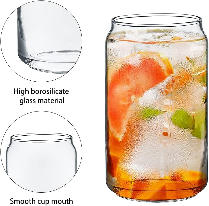 Iced coffee and juice in aesthetic can glass tumblers with reusable straws