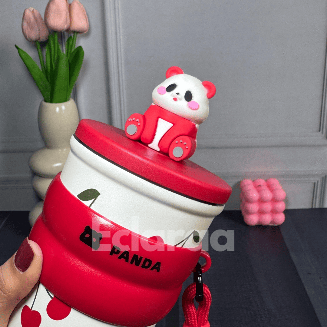 Red Pookie Panda Sipper 700ml insulated stainless steel tumbler with straw and lid