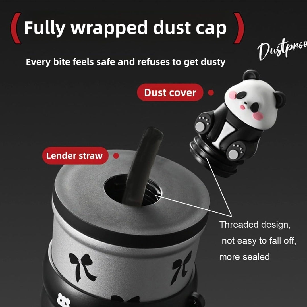 Product with a panda design and text about a fully wrapped dust cap