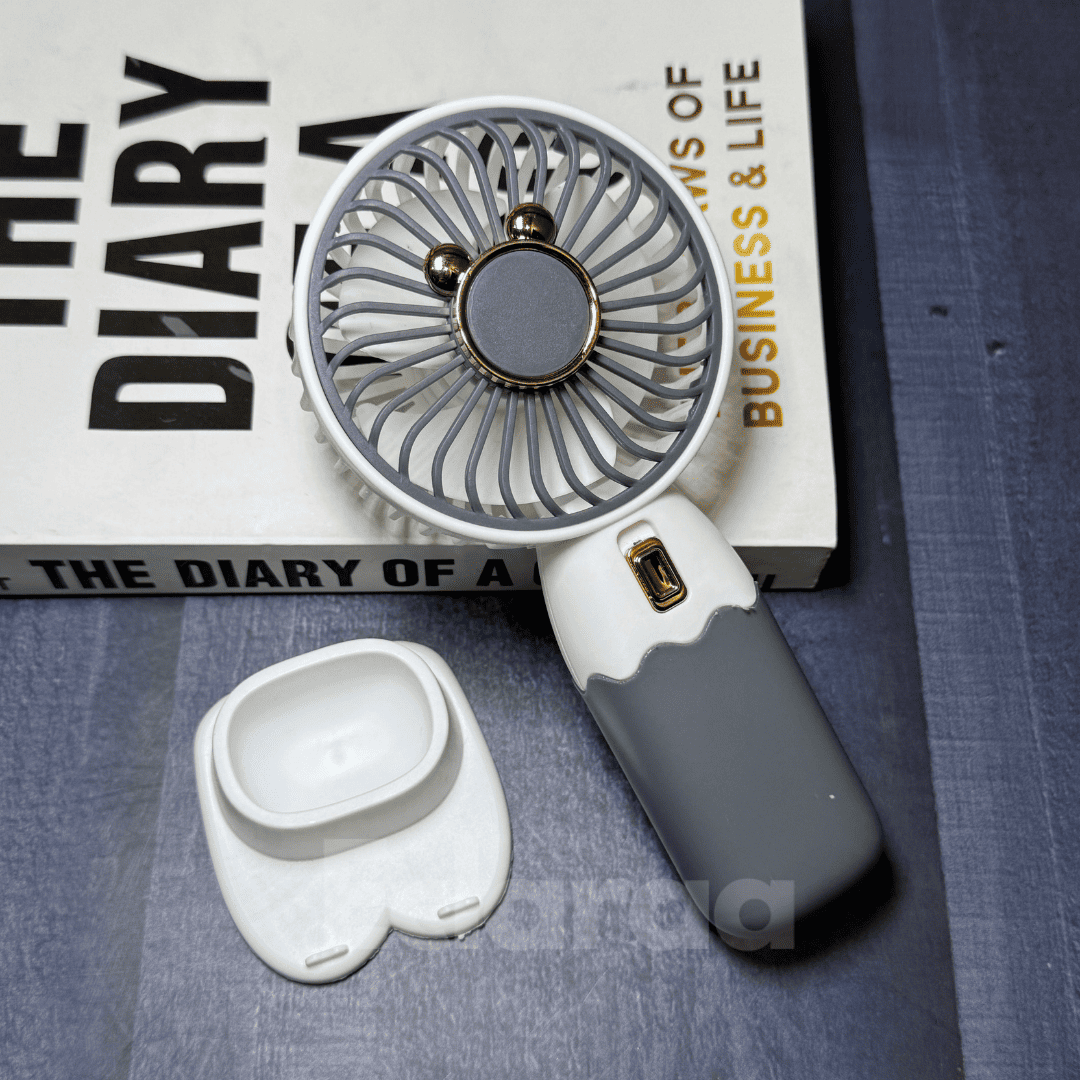Rechargeable and Portable fan with USB cable in white and grey colors