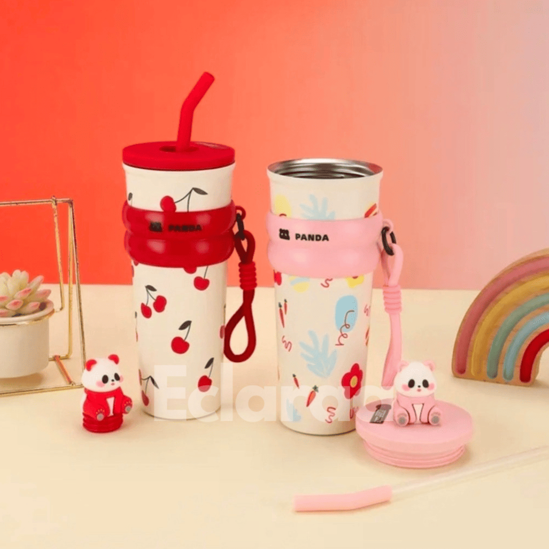 pink and red cute panda water bottles 700ml