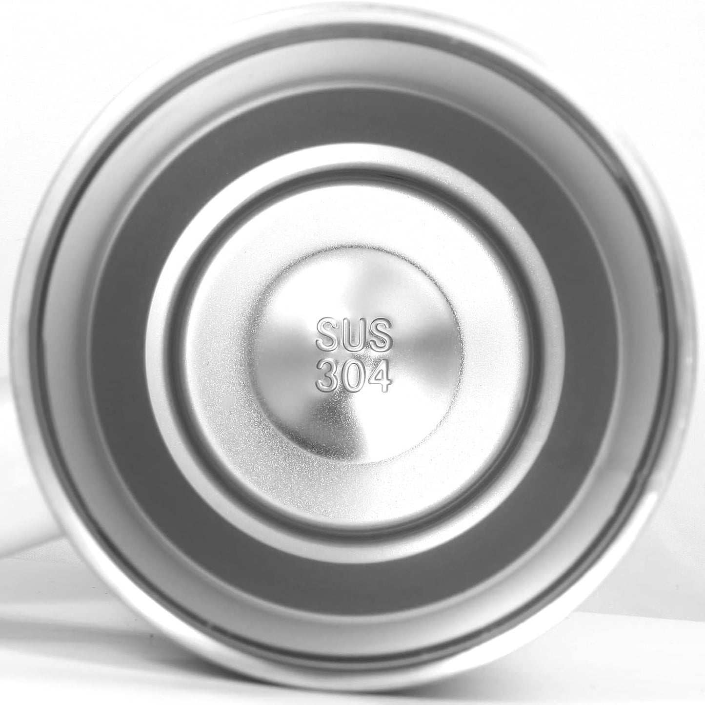 Stainless steel container with 'SUS 304' marking on a white background