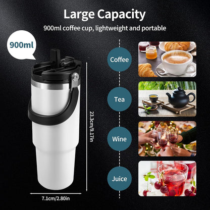 900ml coffee cup with capacity details and usage scenarios