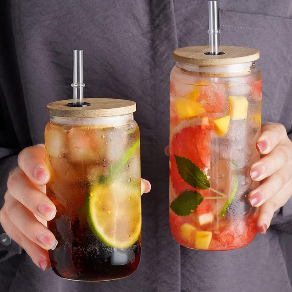 Minimal can glass tumbler with straw on tray – aesthetic drinkware setup for tea or juice