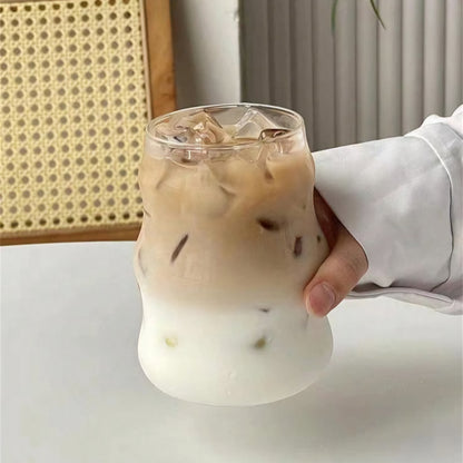 Aesthetic coffee setup with curve glass tumbler and straw – reusable drinkware