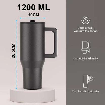 Black 1200ml insulated steel tumbler displayed in Eclaraa tumbler collection