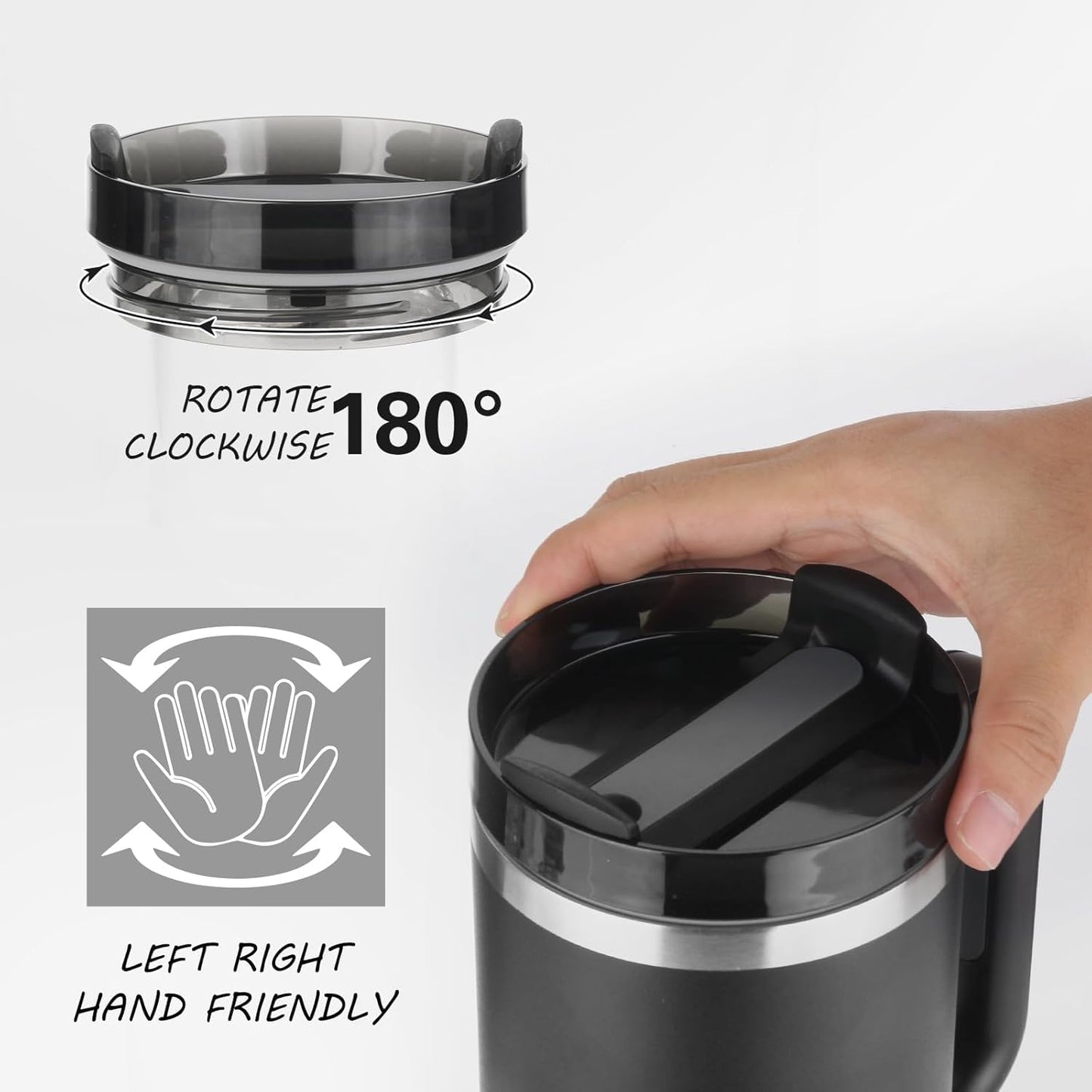 black 1200ml tumbler lid features