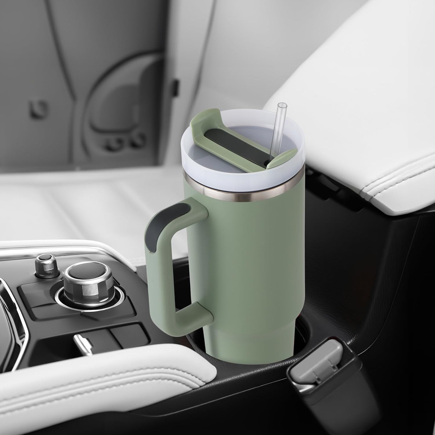 green 1200ml tumbler in car holder