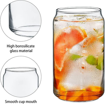 Iced coffee and juice in aesthetic can glass tumblers with reusable straws