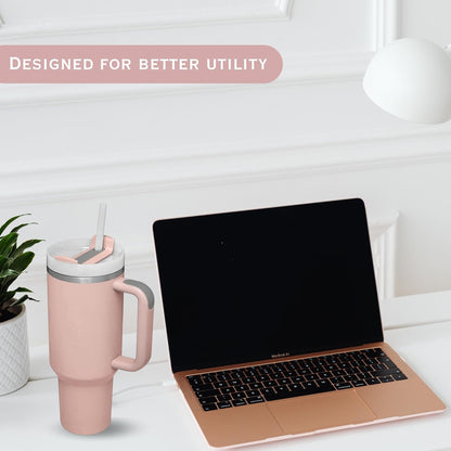 peach travel tumbler 1200ml with leakproof lid and straw