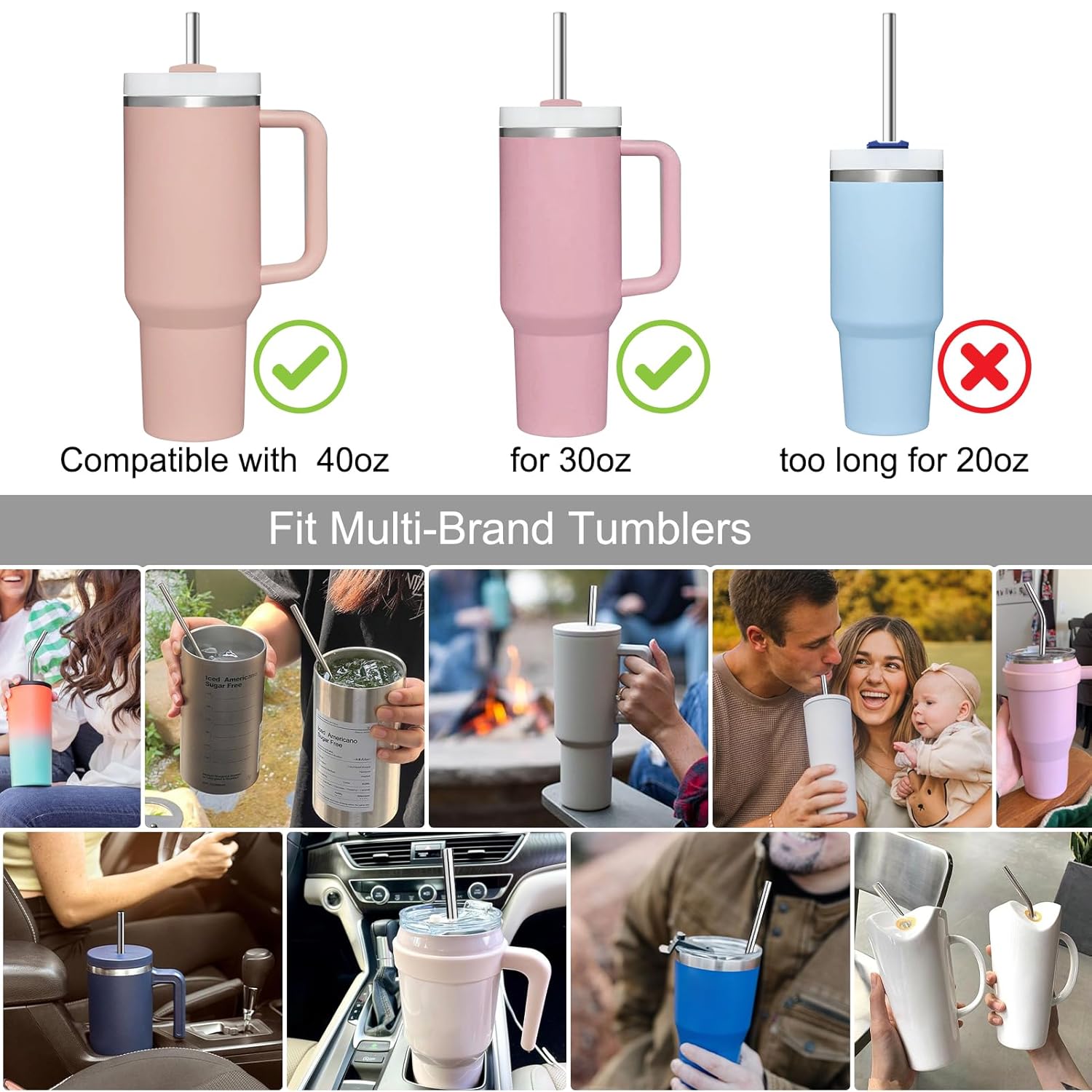 Stainless Steel Replacement Straw Set Eco Friendly for 30oz/40oz tumbler