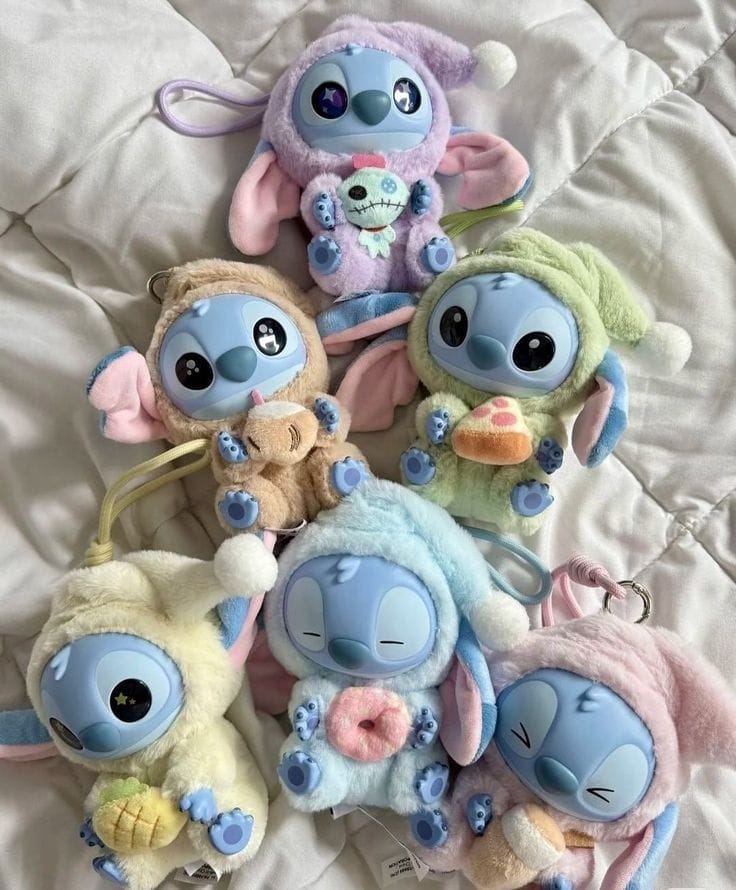 Miniso Stitch blind box collectible series plush toy with surprise sleepy food theme.