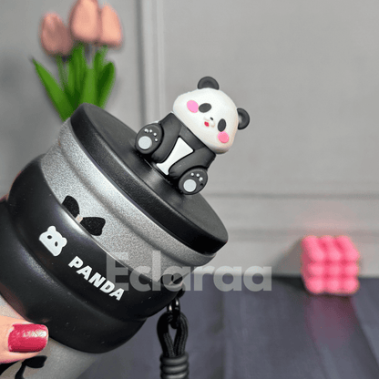Black Pookie Panda Sipper 700ml insulated stainless steel tumbler with straw and lid