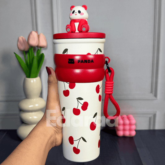 Red Pookie Panda Sipper 700ml insulated stainless steel tumbler with straw