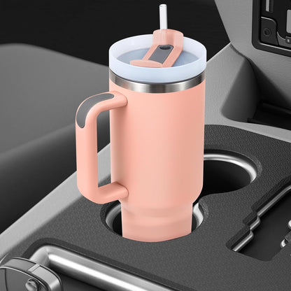 peach personalized tumbler in car cup holder – perfect for travel
