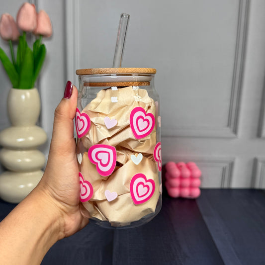 pink heart 540ml sipper with lid and straw