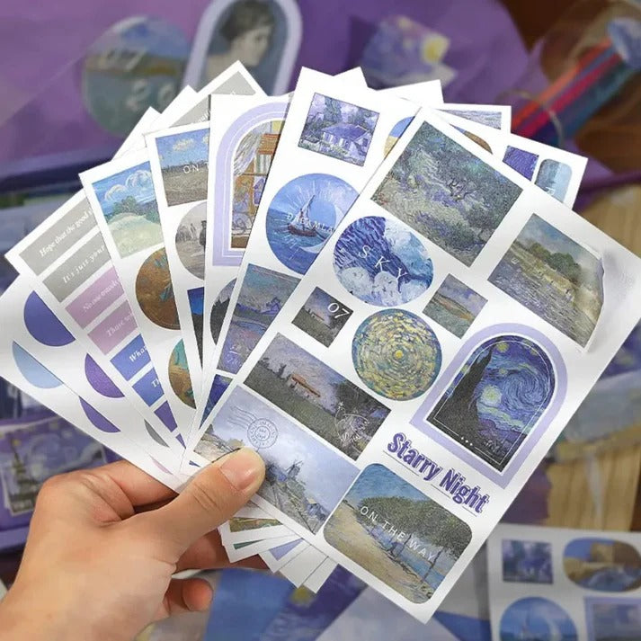 Planner sticker sheets and creative journaling cards – Starry Night theme