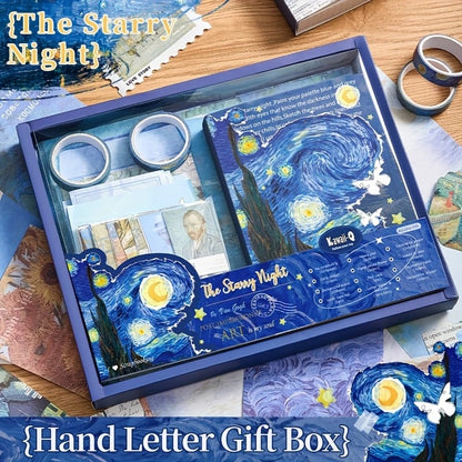 Journaling set displayed in a gift-ready box with Starry Night theme