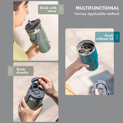 Multifunctional tumbler with straw and without lid usage instructions.